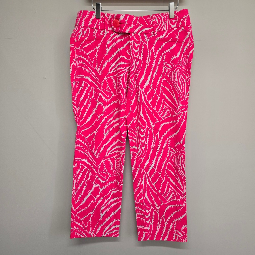 Lilly Pulitzer Luxury Cropped Pants Women 6 Pink White Palm Print Preppy Coastal